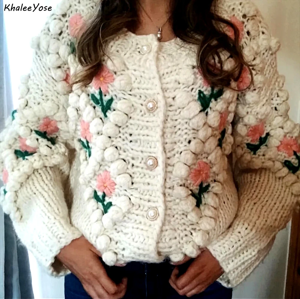 

Женский кардиган с цветочной вышивкой, с длинным рукавом
