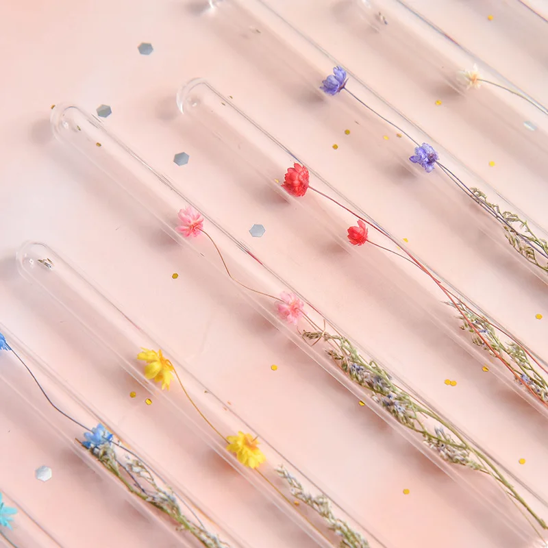 Стеклянная перьевая ручка в эстетике прозрачная форме цветка для письма подарок