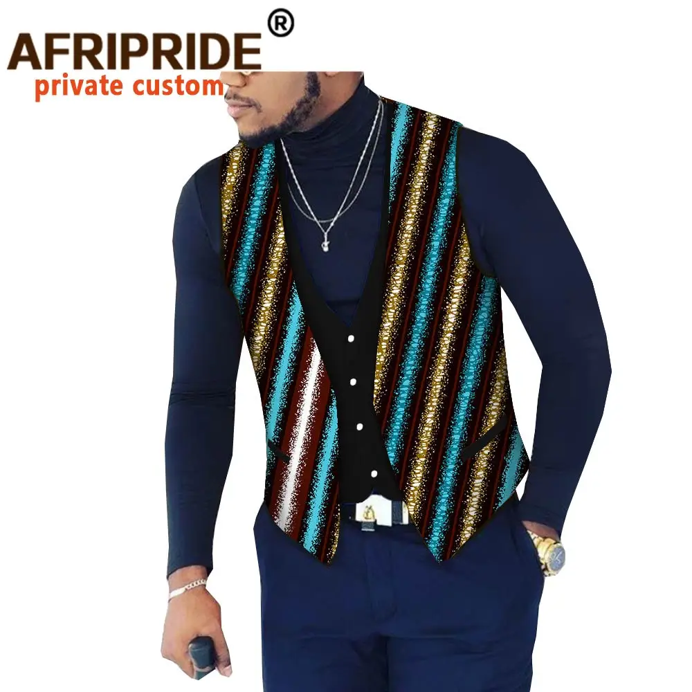 Жилет AFRIPRIDE A1814001 мужской с Африканским принтом Анкары однобортный жилет без