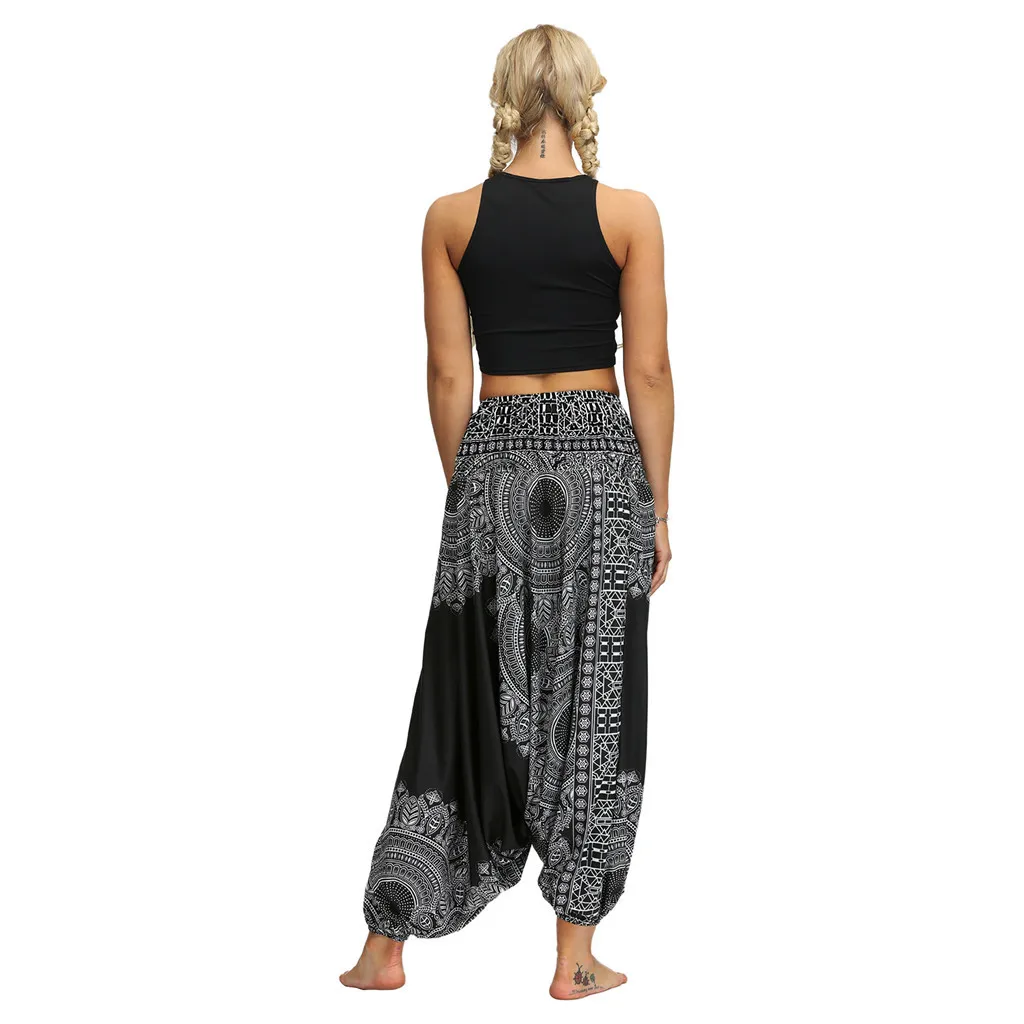 

Casual fashion Women summer Casual Loose motion Trousers Baggy Boho Aladdin Jumpsuit Pants h4