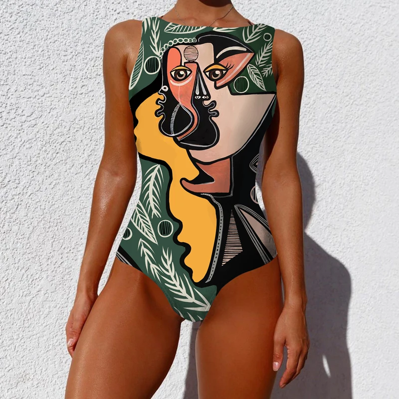 

Print One Piece Swimsuit 2021 New Push Up Swimwear Women Vintage Retro Bathing Suits Bodysuit Beach Wear Backless