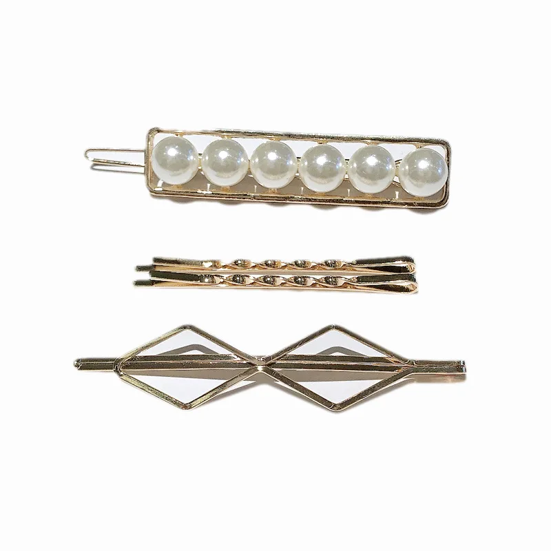 

4PCS/Set New Women Girls Elegant Pearls Geometric Alloy Hair Clips Sweet Headband Hairpins Barrettes Fashion Hair Accessories