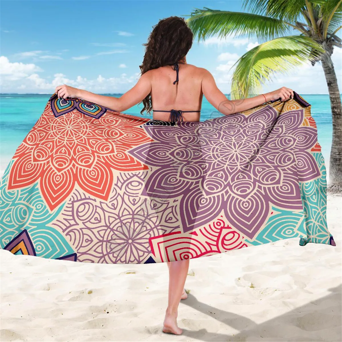 

Colorful Floral Mandala Sarong 3D printed Towel Summer Seaside resort Casual Bohemian style Beach Towel