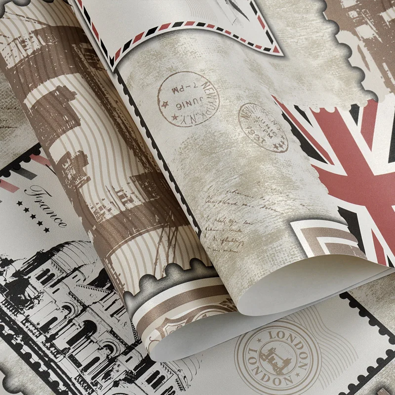 

British Style Stamp American Flag Pattern Wallpaper Living Room Bedroom Restaurant shop Coffee Room TV Background Wall Paper