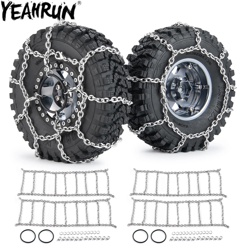 

Металлическая цепь для снега YEAHRUN, 2 шт., противоскользящие цепи 105/114/120/130 мм для радиоуправляемого гусеничного автомобиля TRX4 Axial SCX10 D90, детали