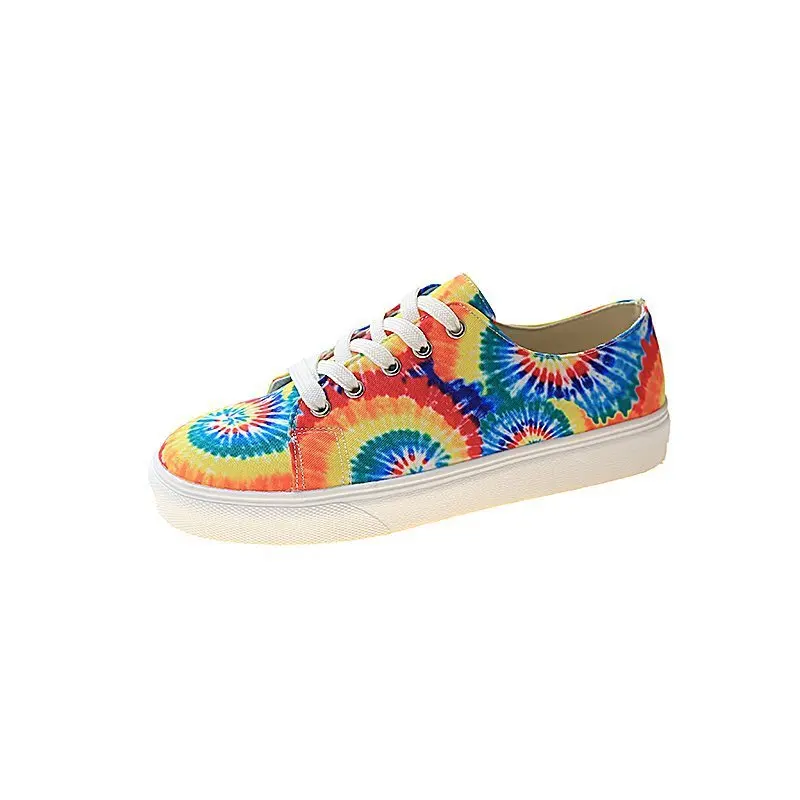 

Large-size color-blocking printed flat shoes women's autumn 2021 new round lace-up casual shoes
