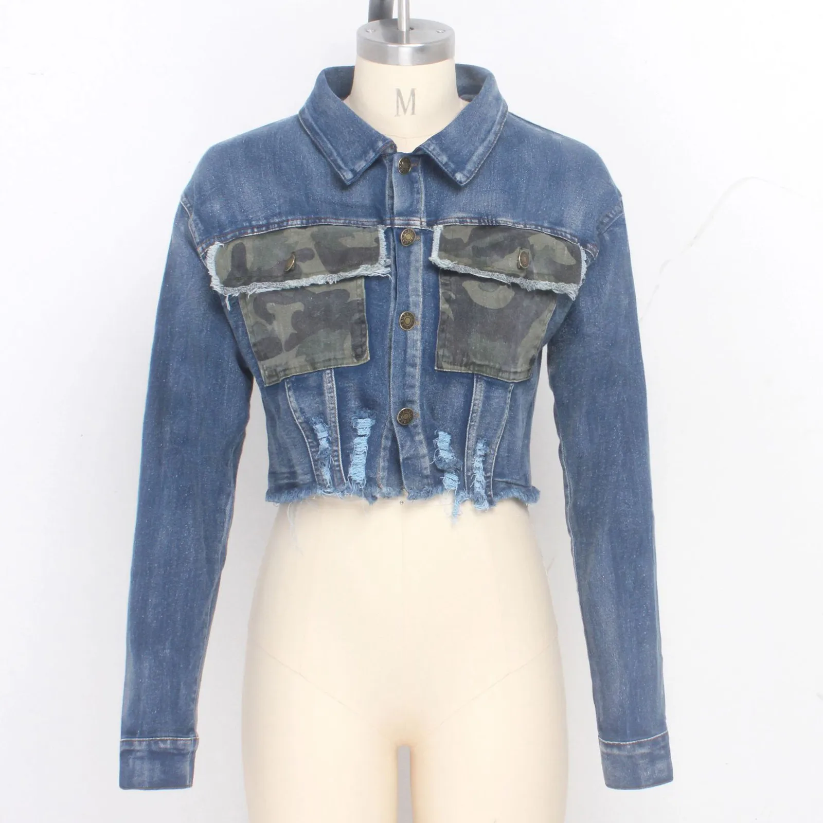 

Short Tassel Fashion Military Denim Stitching Autumn And Winter Women's Hot Coat Women Gothic 2020 Hight Collar Punk Hollow Out
