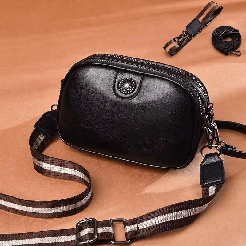 

Simple Retro Soft Leather Shoulder Bag Ladies Casual Double Shoulder Strap Messenger Bag All-match Handbags for Women