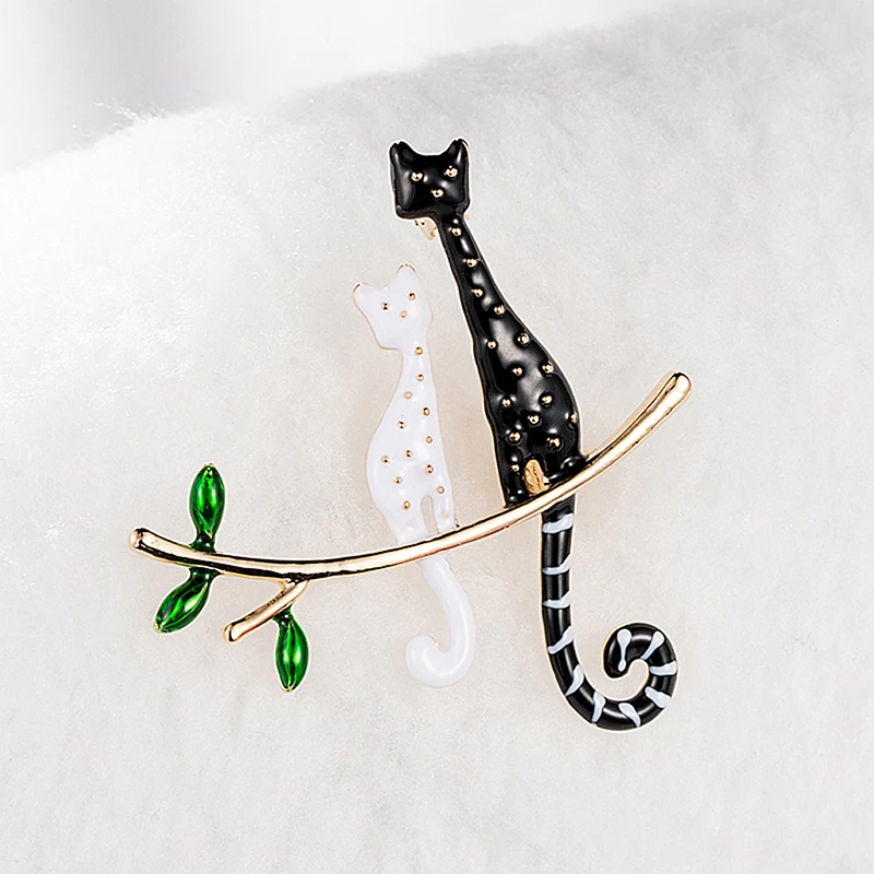 Vivid Couple Cats On The Branch Brooches Enamel Jewelry Women Children Sweater Dress Scarf Bag Pins Daily Accessories Gifts | Украшения и