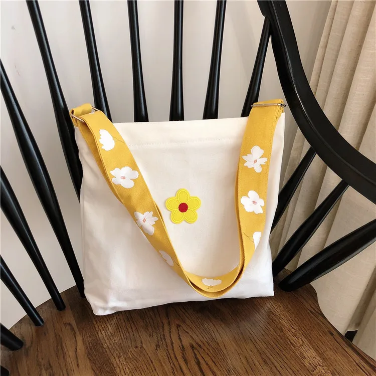 2019 корейский стиль Холщовая Сумка через плечо с цветочным принтом сумки на