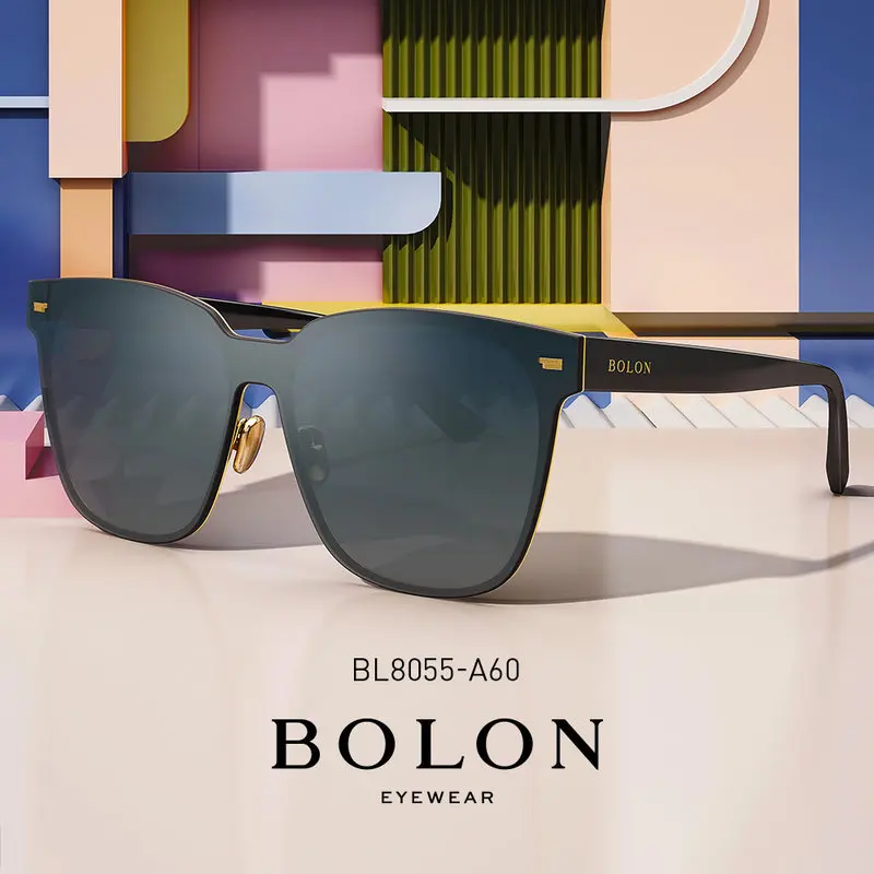 

BOLON Men Square Black Sunglasses Big Head Fashion Dark Sunglasses for Man Large BL8055&BL8088