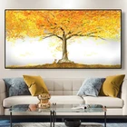 Абстрактная Осенняя Картина на холсте с опавшими золотыми листьями, искусство на стену, желтая фотография для гостиной, Декор, квадраты