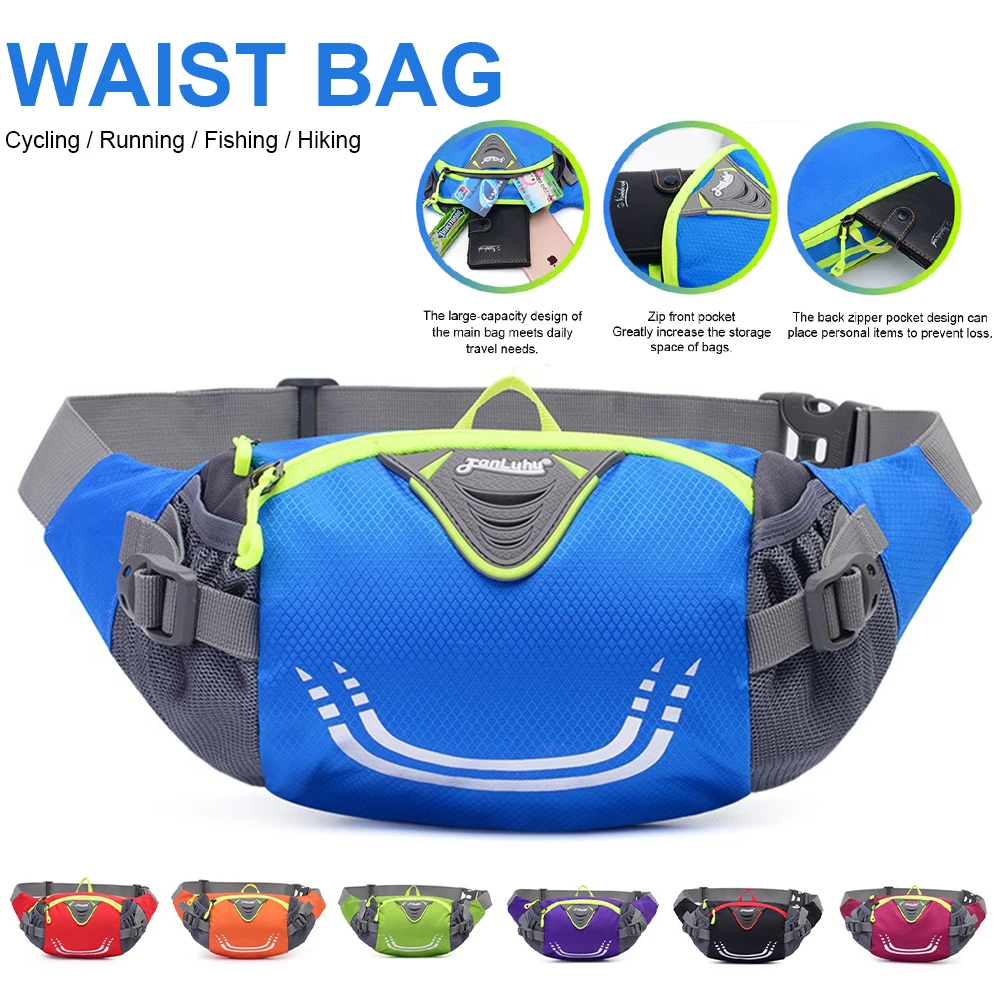

Multi-Functional Waist Pack Large Waist Bag with 3 Zipper Pockets Water Bottle Holder for Bike Cycling climbing camping bag