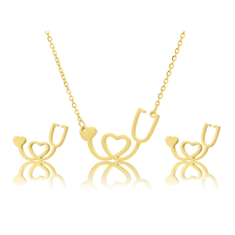

304 stainless Steel Golden Jewelry Fashion Chain Necklace Pendant Earrings Sets Woman's Classic Clothes With Gifts TZ312