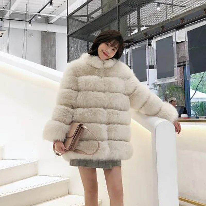 

Hot Promotion Thick Real Fox Fur Coat with Collar Warm Gorgeous Ladies Winter Coat Women Long Sleeve Stylish 100% True Fur Coat