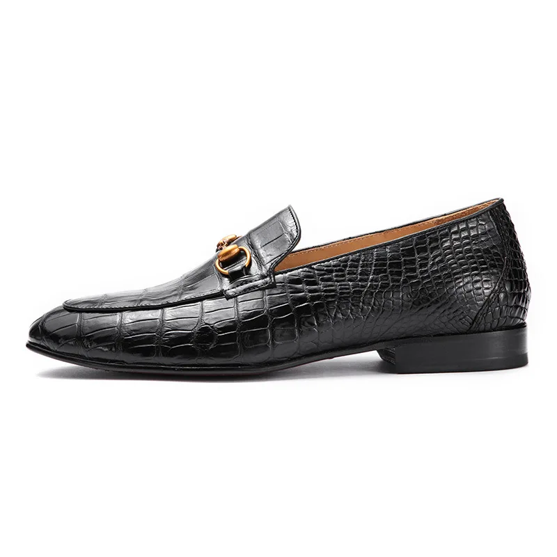 

Brand Designer Men's Loafers Gentleman Dress Shoes Crocodile Skin Blake Stitching Handmade Shoes