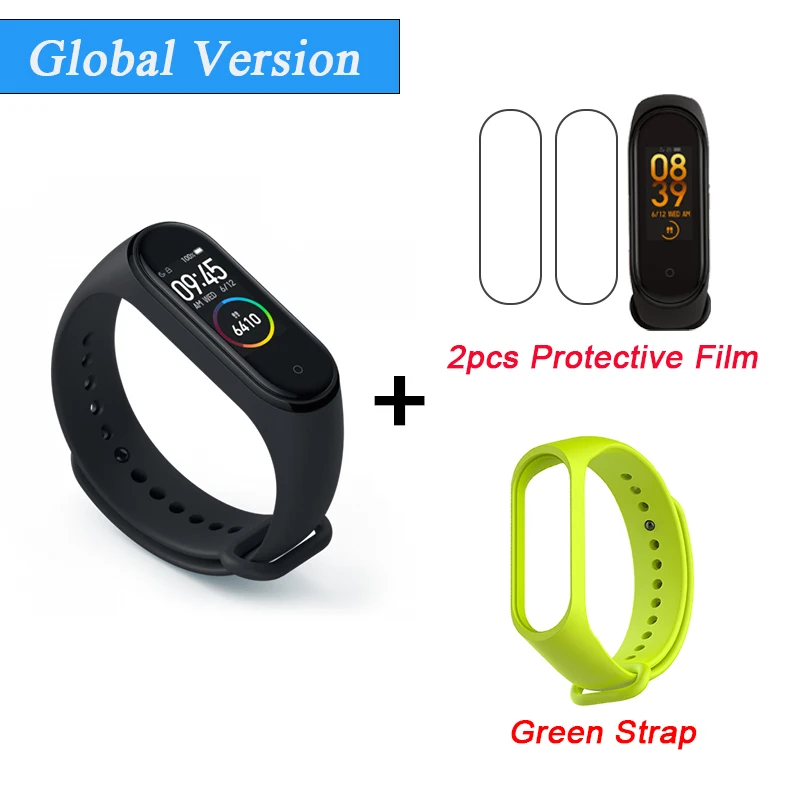 Глобальная версия Xiaomi mi Band 4 Smart mi band 4 водонепроницаемый пульсометр фитнес 135 мАч Bluetooth 5,0 0,9" AMOLED экран - Color: Add 2Film GreenStrap