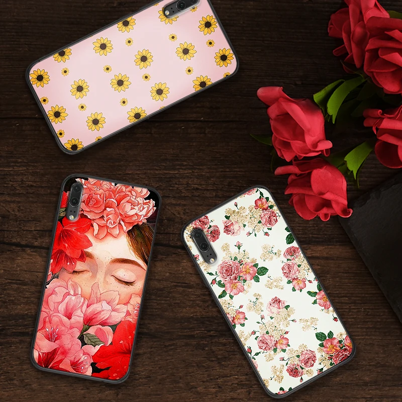 For Huawei Honor 7X 8X 9X Pro 8 9 10 Lite Note View 20 6A 7A 3GB Rose sunflower marble girl Phone Cover Shell | Мобильные телефоны