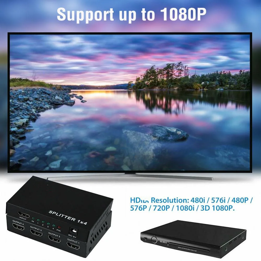 3D 1080P совместимому с HDMI разветвитель HDCP 1 в 4 из Мощность усилитель сигнала 1x4 аудио