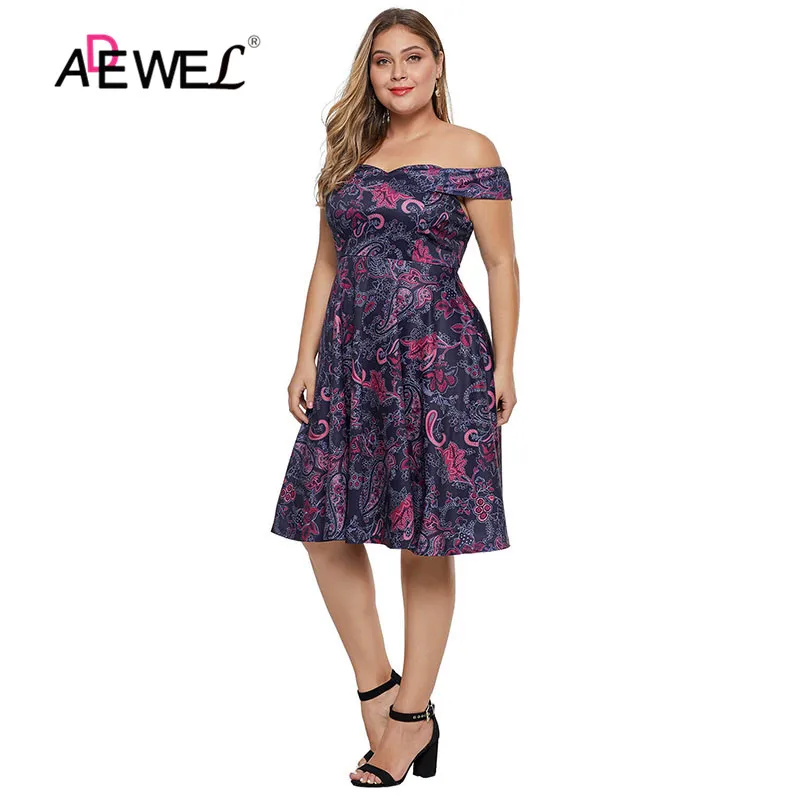 Женское платье с цветочным принтом ADEWEL Клубное открытыми плечами и коротким