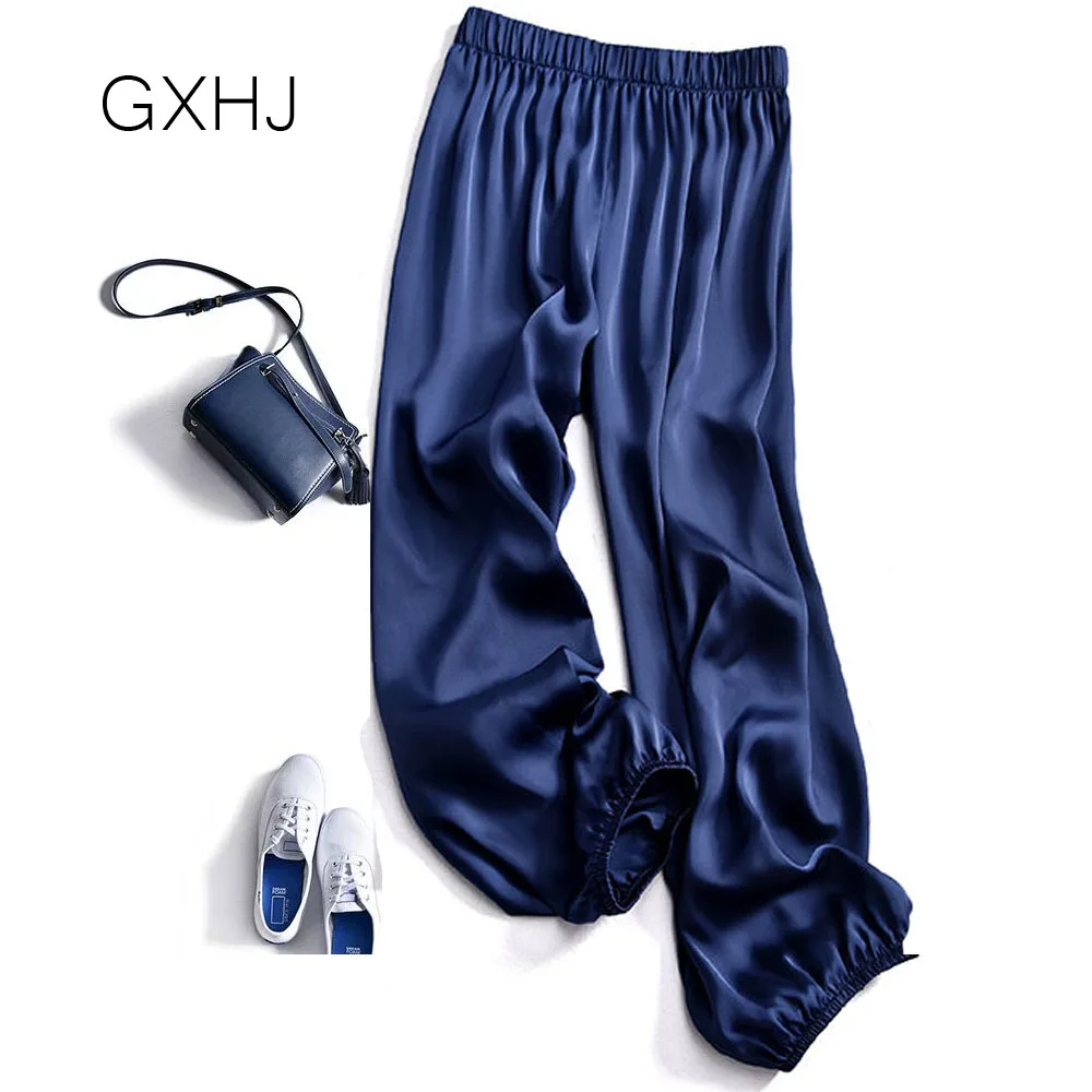 

Women Silk pants summer Trouser Ankle length pant elastic waist harem pant Silky breathable and comfortable trouse LHJ002