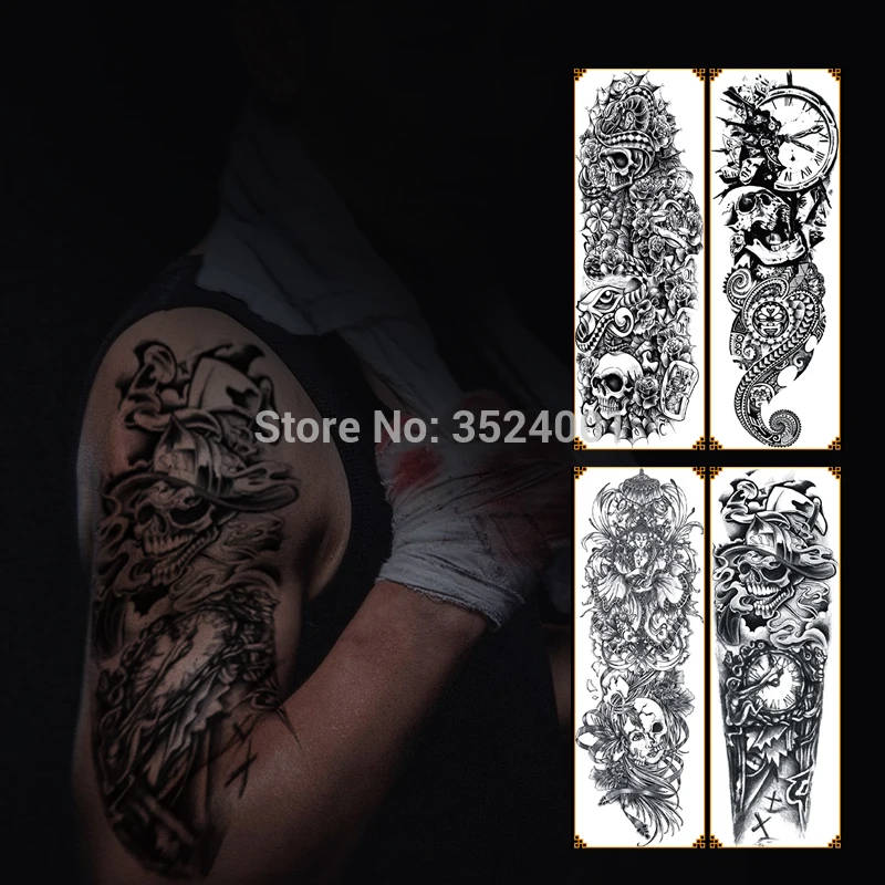 Черные Временные татуировки наклейки для мужчин полностью боди-арт рукав на руку