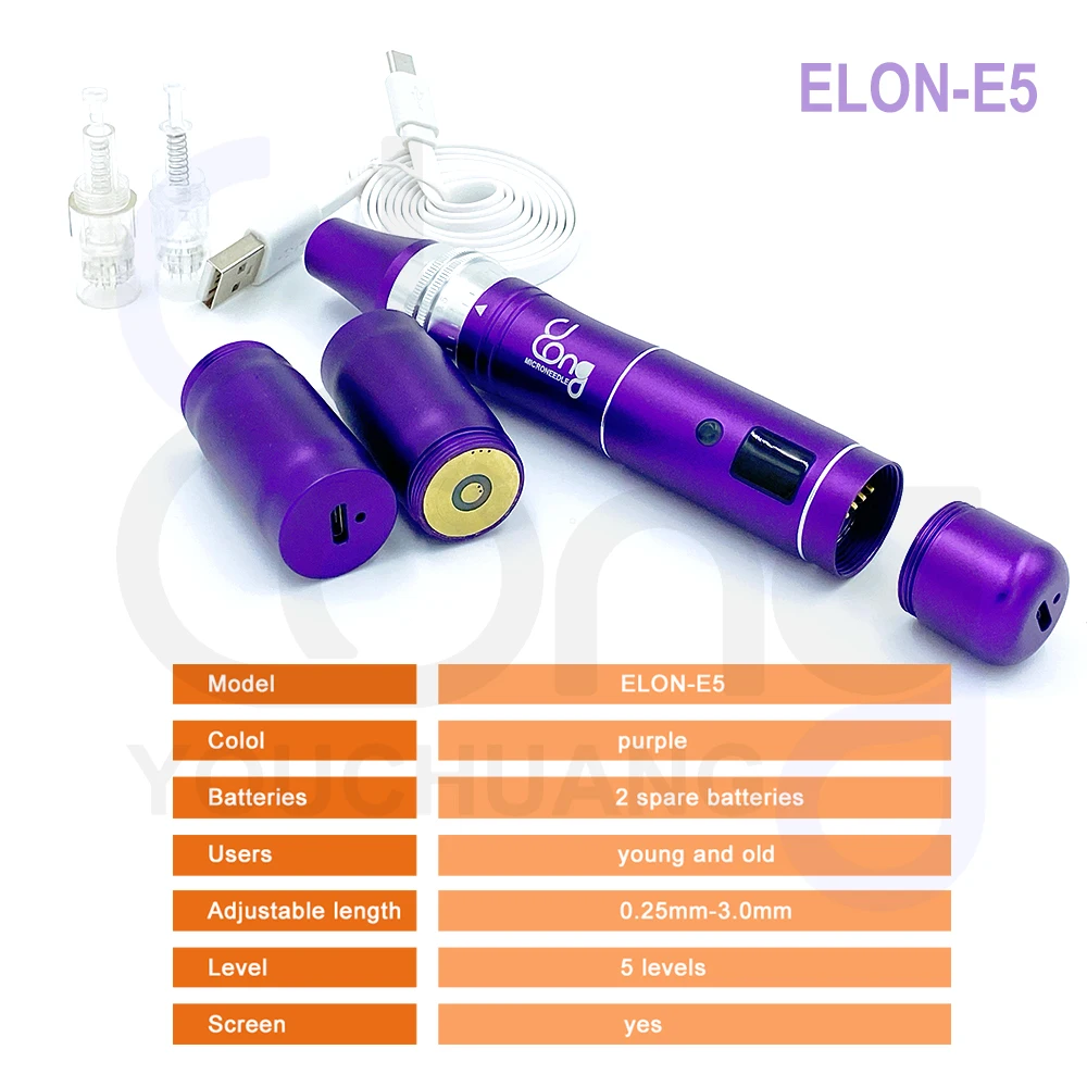 ELON-YC Derma Pen E5 беспроводная ручка для ухода за кожей удаление шрамов с 2 запасными