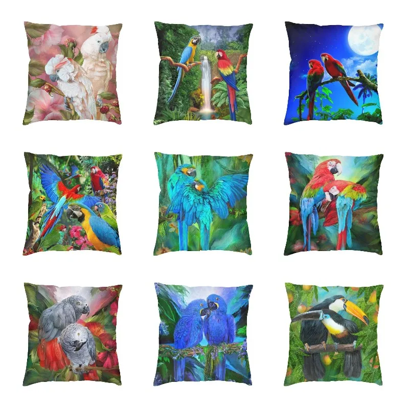 

Parrot Tropical Jungle Plants Pillow Case 40x40cm for Sofa Pair of Birds Pattern Nordic Cushion Cover Square Pillowcase