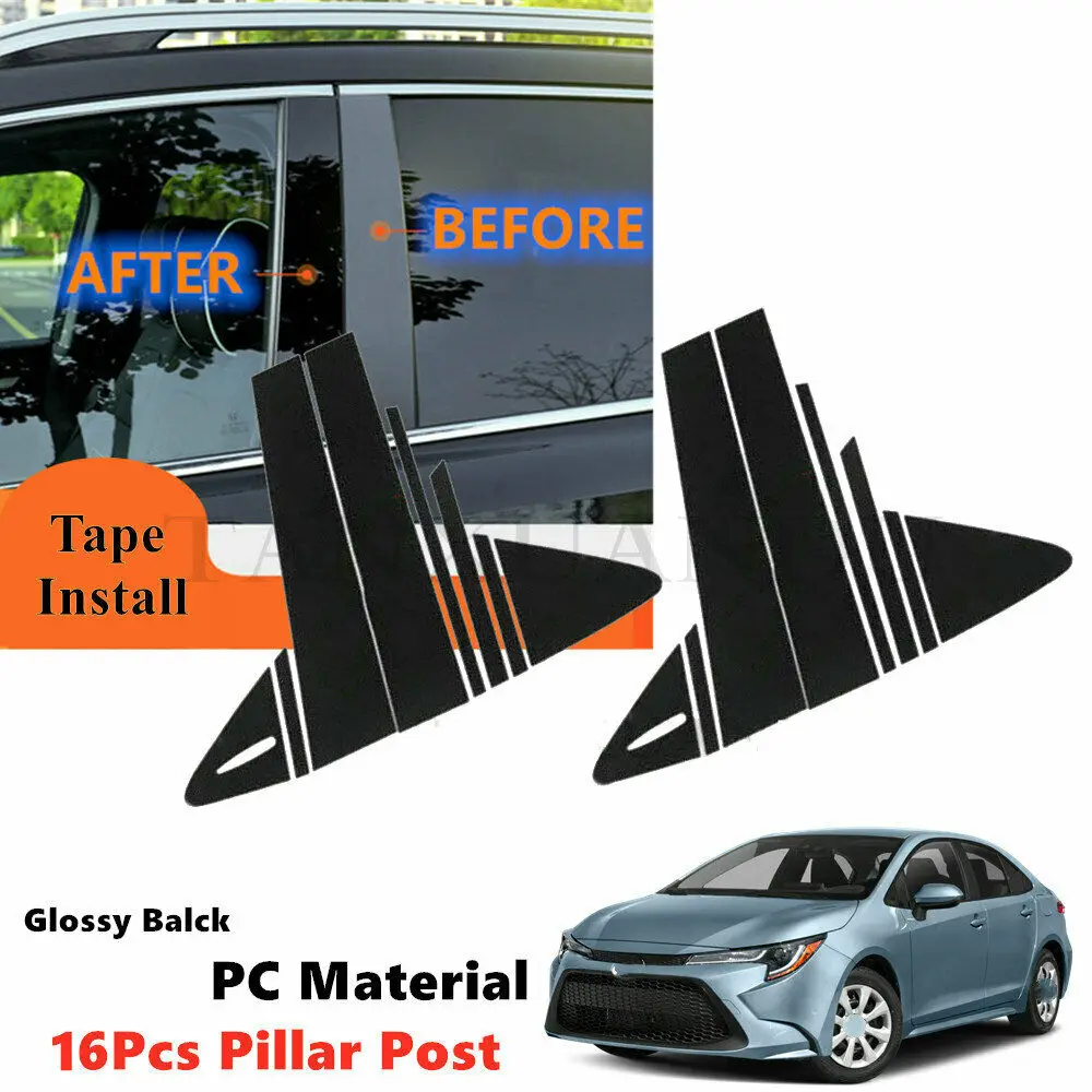 

Decal Cover PC 16pcs Set Fit For TOYOTA Corolla 2020-2022 Sedan Side Door Window Gloss Black Trim Pillar Posts Piano Black Cover