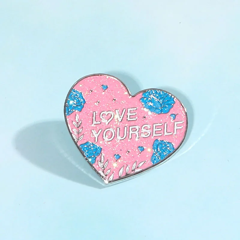 Glittering heart Love Yourself сердце Металлическая Булавка Kpop bangtan Boys брошь значок аксессуары для одежды украшение для рюкзака - Окраска металла: Glittering heart