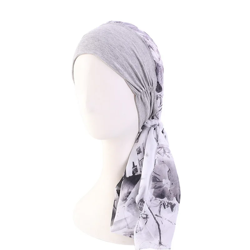 

Wooden Cotton Head With Chiffon Ribbon Scarf Cap Pirate Hat For Ladies Print Fashion New Elastic Turban Polyester Headband