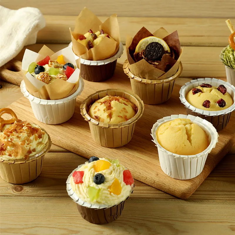 

100pcs Net Red Tulip Cupcake Holder High Temperature DIY Handmade Baking Cake Cup Packaging Box Disposable Small Paper Cup