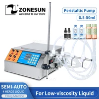zonesun 4 heads peristaltic pump filler semi auto liquid vial desk top filling machine for juice beverage soy sauce oil perfume