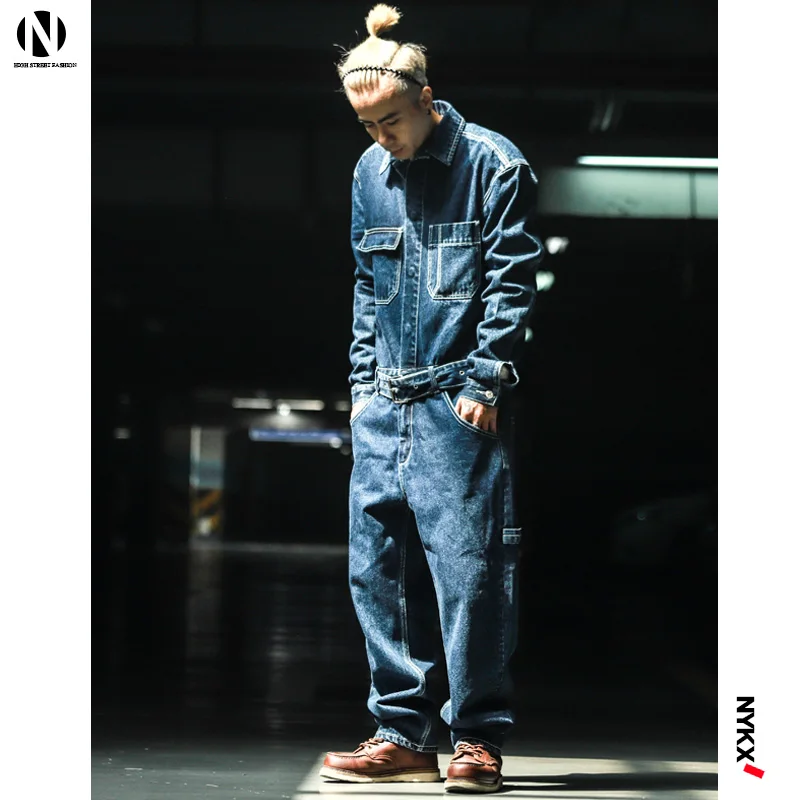 Новый модный джинсовый комбинезон в стиле ретро для мужчин на весну и осень