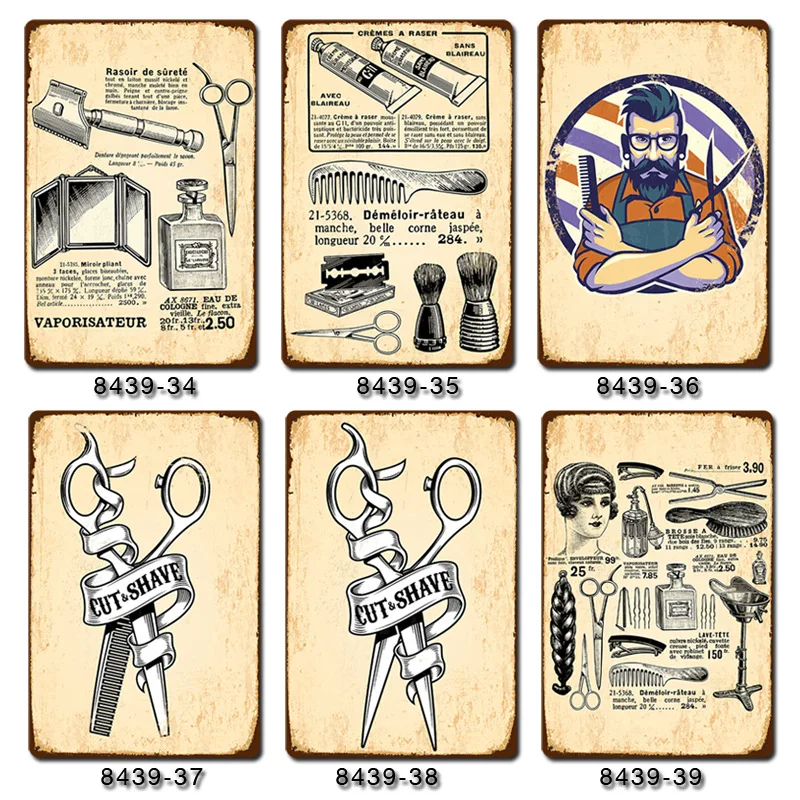 ВИНТАЖНЫЙ ПЛАКАТ Парикмахерская Оловянная живопись железная листовая вырезка