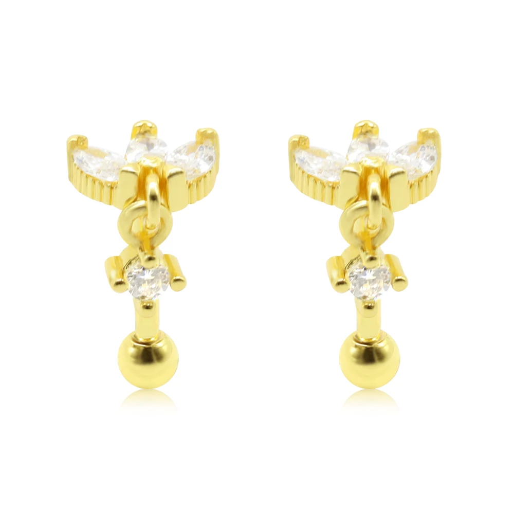 

2Pcs 16G Stainless Steel Fashion Stud Earrings Piercing Birthday Gifts For Women Christmas Party Body Jewelry