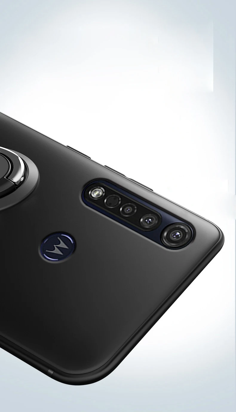Мягкий ударопрочный чехол из ТПУ для Moto G8 Plus с кольцом-держателем и подставкой