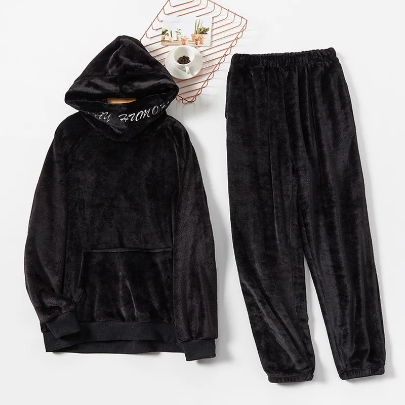 Pajamas Men 2021 New Winter Hooded Thickened Pajamas Plus Velvet Couple Pajamas Suit