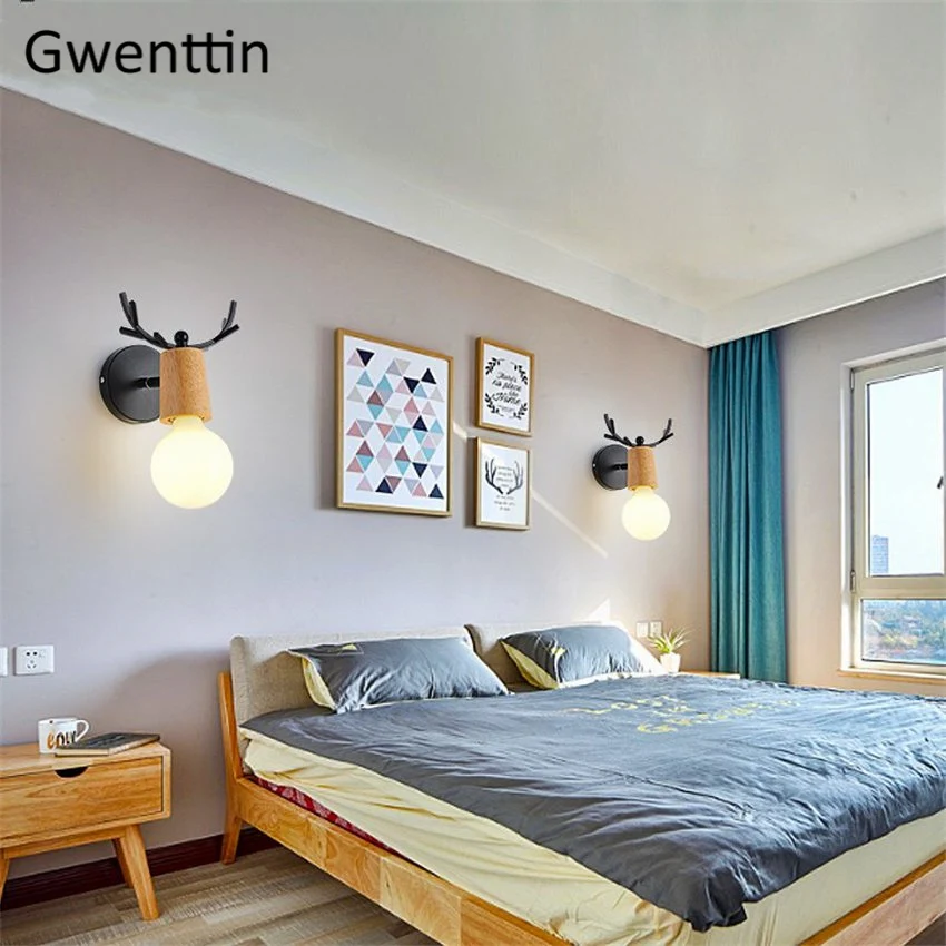 Настенный светильник с рогами светодиодный настенный железный и Деревянный s для