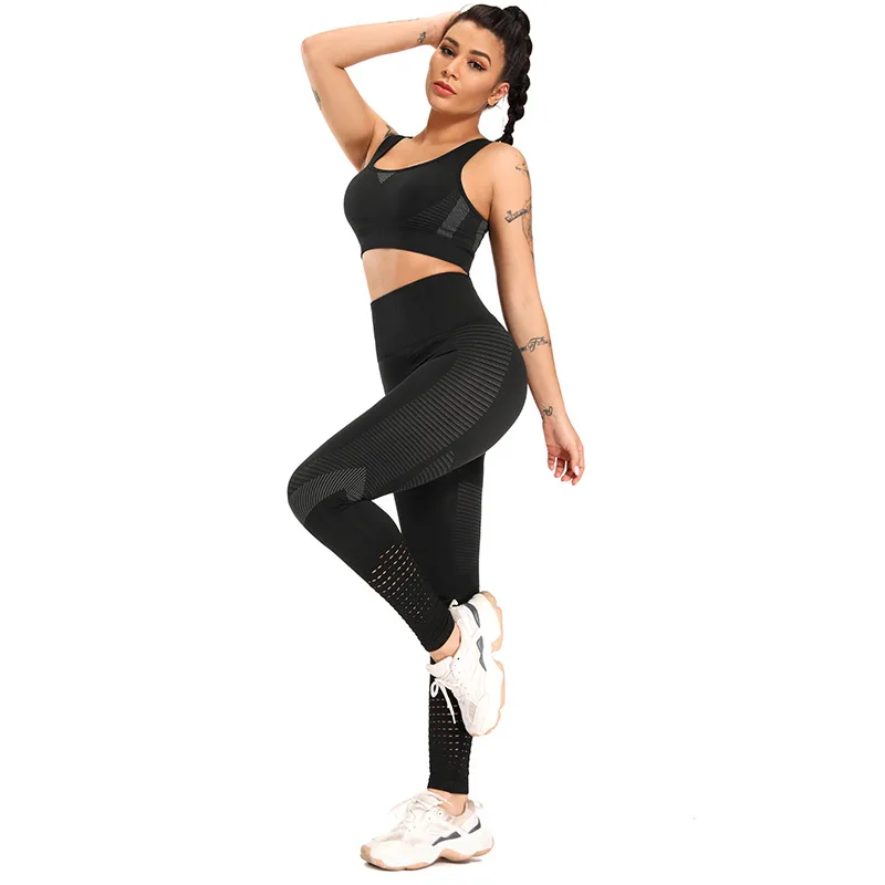 

Комплект из 2 предметов, с высокой талией, для занятий йогой, фитнесом или работы в спортзале, одежда сексуальный спортивный бюстгальтер-стр...