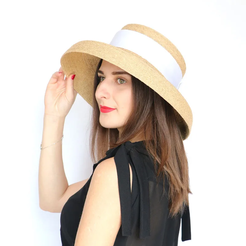 Соломенная шляпа с широкими полями женская пляжная от солнца бежевая черная