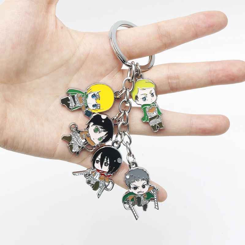 

Anime Attack on Titan Cartoon Figure Pendant Keychain Wings of Liberty Rose Shingeki Enamel Cosplay Keyring Keyholder Jewelry