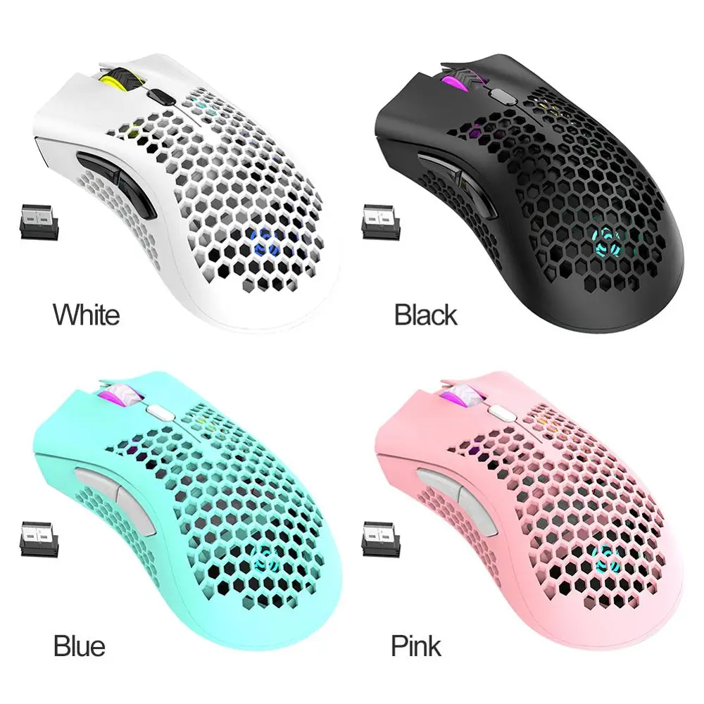 

RGB Wireless Gaming Mouse Adjustable Backlit Rechargeable Mouse 7 Button 1600 DPI Lightweight Honeycomb Shell 2.4GHz Gamer Mice