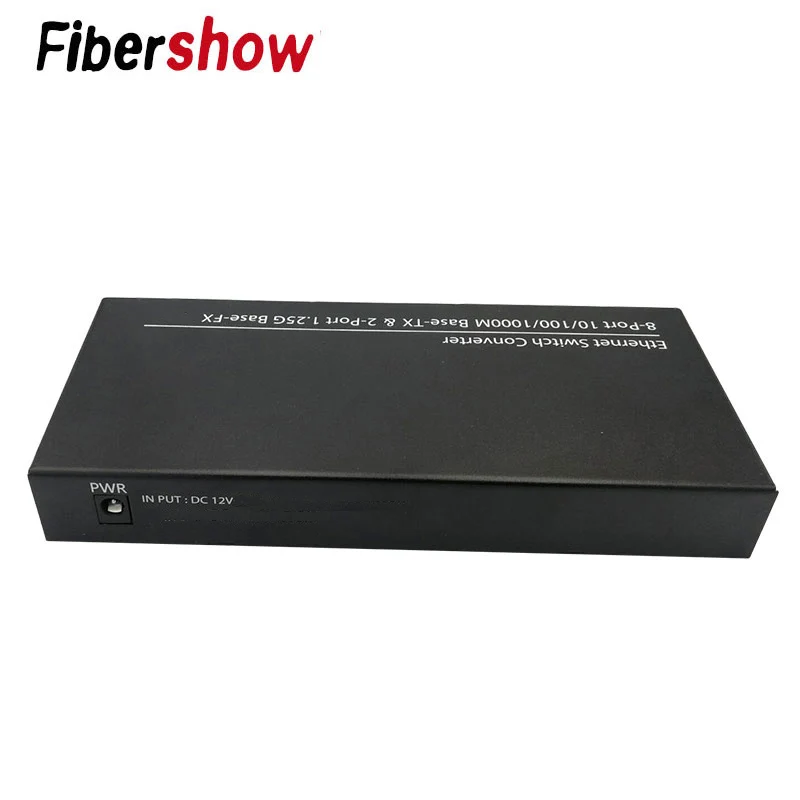 Волоконно оптический медиаконвертер гигабитный Ethernet коммутатор 8 RJ45 UTP и 2