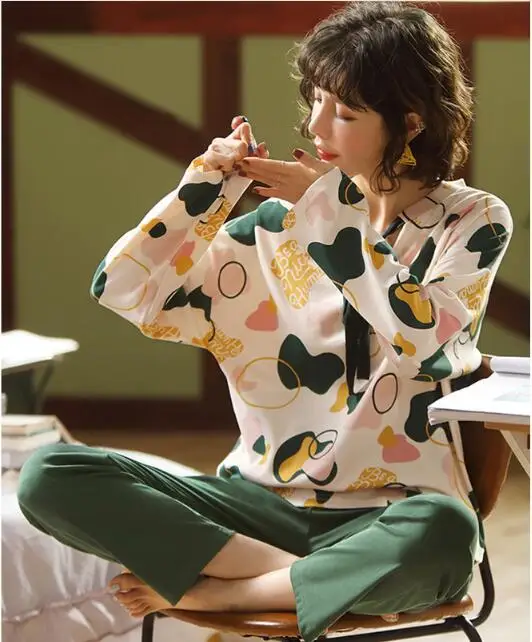 2021New Spring and Autumn Home Service Women Pajamas Long Sleeve Pajamas Sleep Tops Night Gown Sleepwear Pijamas Women