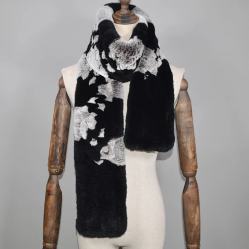 black coffe Winter Long Style Women Real Rex Rabbit Fur Scarf Rex Rabbit Fur Warm Soft Ring Scarfs High Quality Knit Rabbit Fur Scarves - Цвет: black coffe