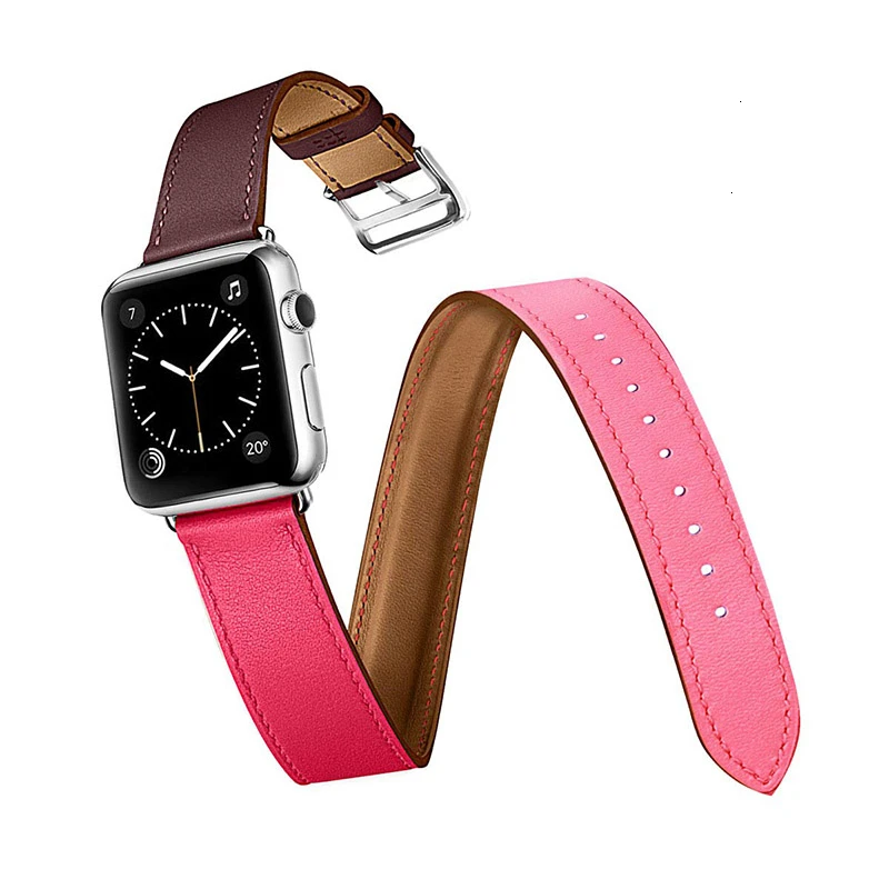 Кожаный двойной ремешок для Apple Watch 44 мм iwatch, браслет серии 5 4 3 2 1, Смарт 42 мм, петля 38 мм, замена 40 мм