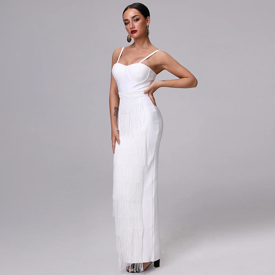 2020 новые летние женские без рукавов Бандажное платье с кисточками со стразами