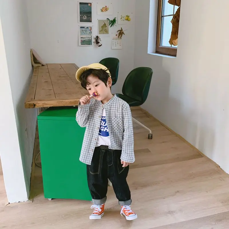 WLG/рубашки для мальчиков и девочек Детская модная рубашка в клетку желтого синего