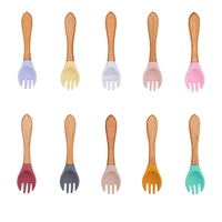 1pcs baby bamboo fork silicone wooden baby feeding spoon toddlers infant feeding accessories organic bpa free food grade materia